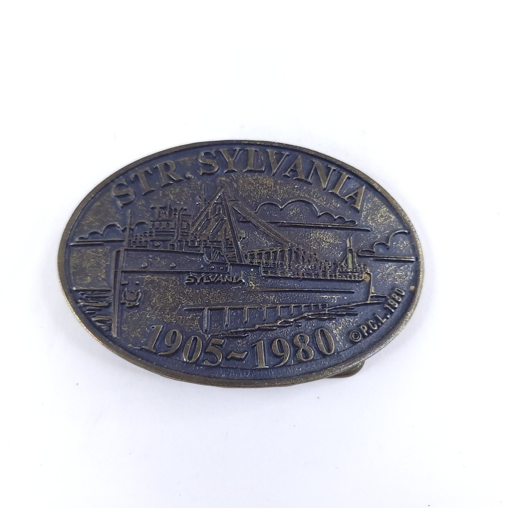 Vtg Oval Metal Belt Buckle STR Sylvania 1905 1980 Cardinal Industries 3.5 x 2 in